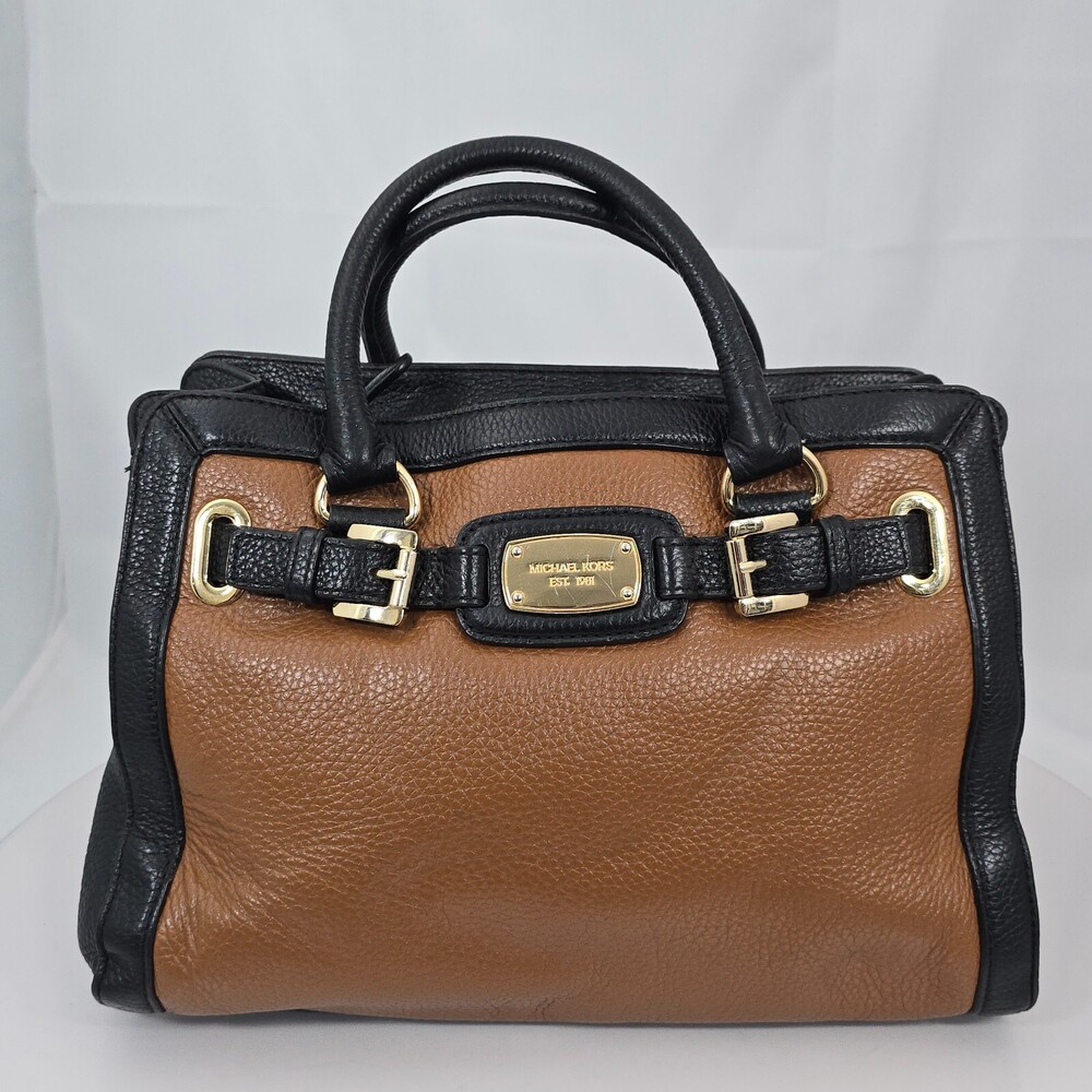 No strap Michael Kors Hamilton Frame Out NS Tote Leather Bag Acorn/Black 2 tone